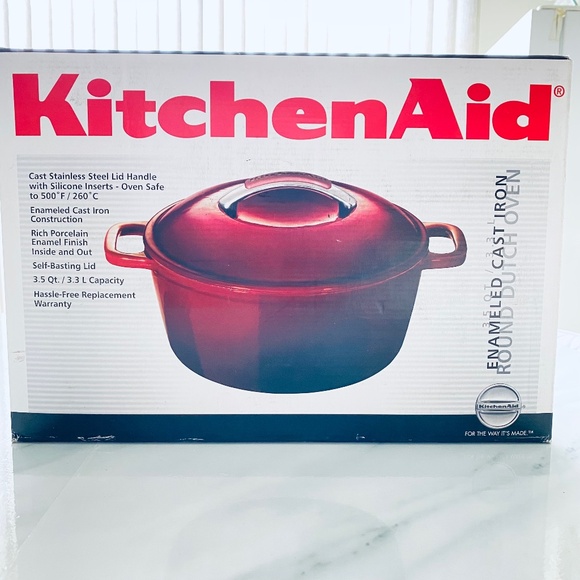 KitchenAid 3.5 QT Red Enameled Cast Iron Dutch Oven Pot Casserole w Original Box - Picture 1 of 3